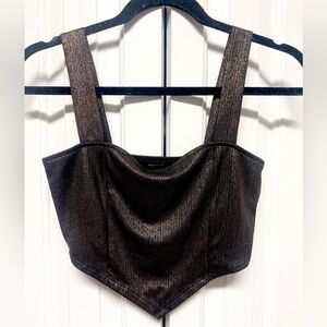 Forever 21 Shiny Black and Gold Crop Top